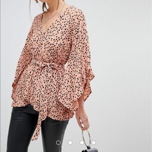 River Island Frill Sleeve Top in Animal Print US 2